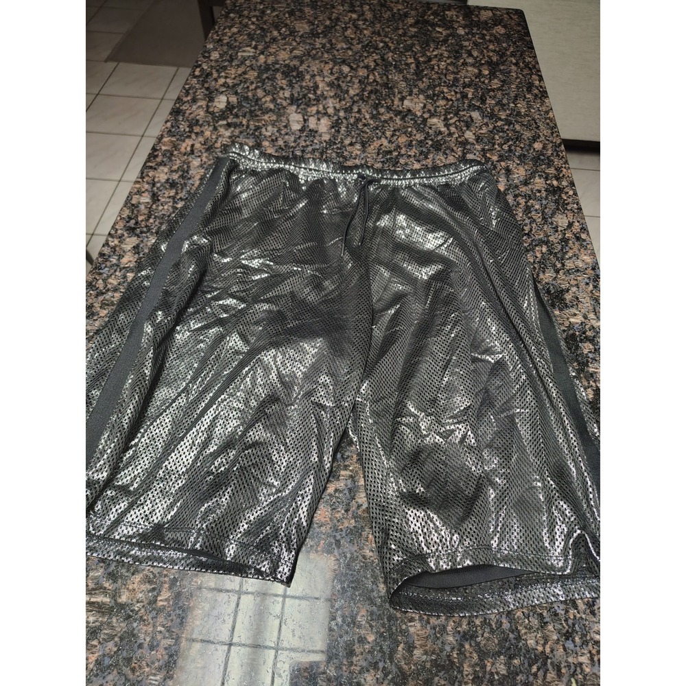 Ivy Park Metallic Silver Mesh Basketball Shorts Womens Large Black Stripe
